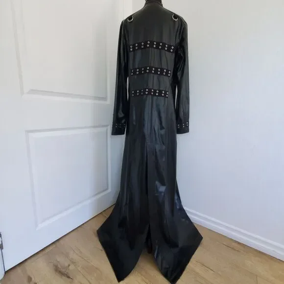 VTG TRIPP NYC Black Trench Coat Jacket Punk Gothic Hellraiser Bondage Men's M - Picture 2 of 16